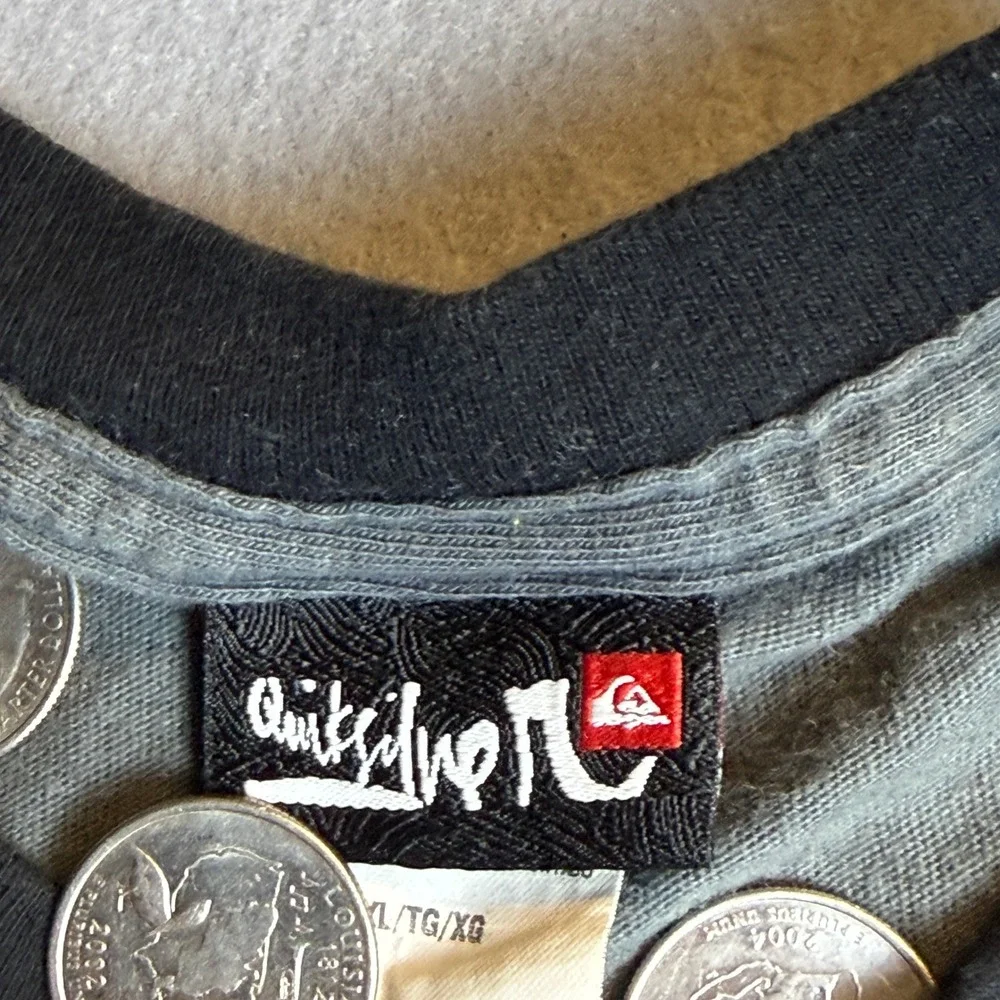 Quiksilver Boys XL Gray Ringer T-Shirt Short Sleeve‎ Crest Logo Surf Tee